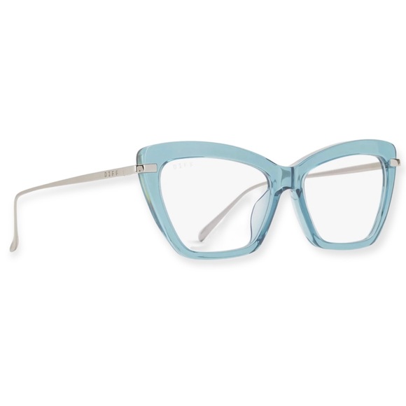 DIFF Mila Bluelight Glasses Teal Haze & Silver Frame Blue Light Blocking Lenses - Picture 2 of 6